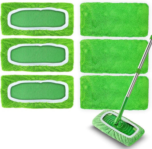 6 Pack Reusable Microfiber Mop Pads Compatible with Swiffer Sweeper, Washable Dry Sweeping Cloths and Wet Pads Refill for Hardwood Surface Floor Cleaning (Mop is Not Included)