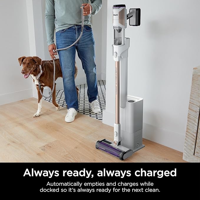 Shark IW3511 Detect Pro Auto-Empty System, Cordless Vacuum with HEPA, QuadClean Multi-Surface Brushroll, 60-Minute Runtime, Includes 8" Crevice Tool & Pet Multi-Tool, White/Beats Brass (Renewed)