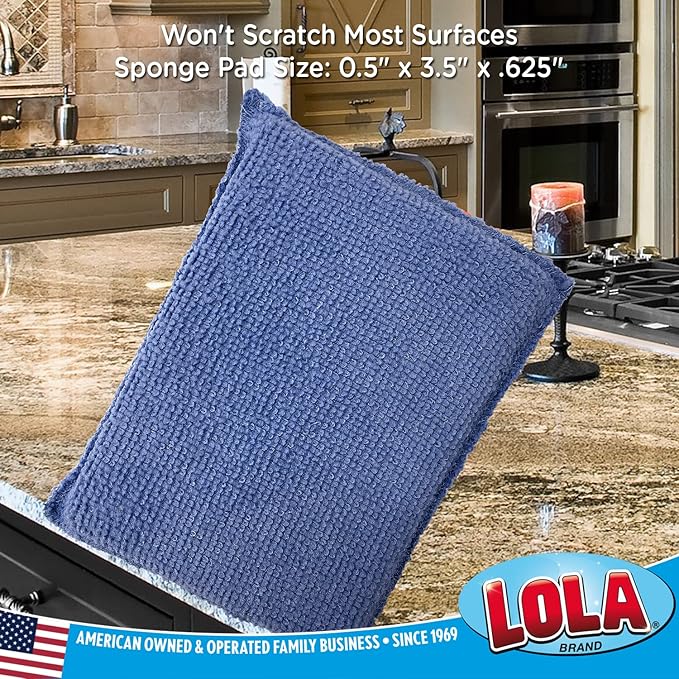 LOLA Microfiber Terry & Nylon Net Sponge Scrubber Pad, 12 Pack, Non Scratch 2-Way Cleaning, Gently Scrubs & Wipes Clean