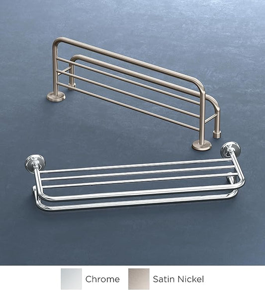 Gatco 5378 Designer II Bathroom Spa Towel Rack, 24", Satin Nickel | Wall Mounted Stainless Steel 26.50" W X 5.68" H X 10" D Towel Holder Rack with Towel Bar for Bathroom