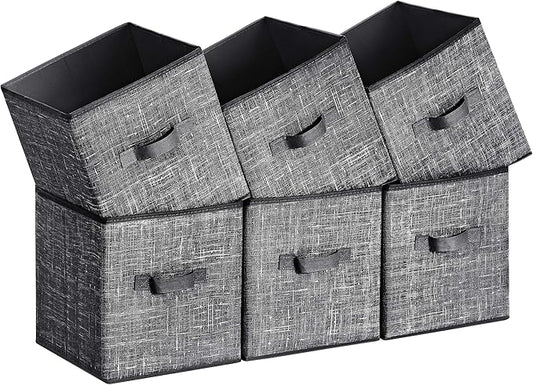 SONGMICS Storage Cubes, 11-Inch Non-Woven Fabric Bins with Double Handles, Set of 6, Closet Organizers for Shelves, Foldable, for Clothes, Classic Black UROB026B01