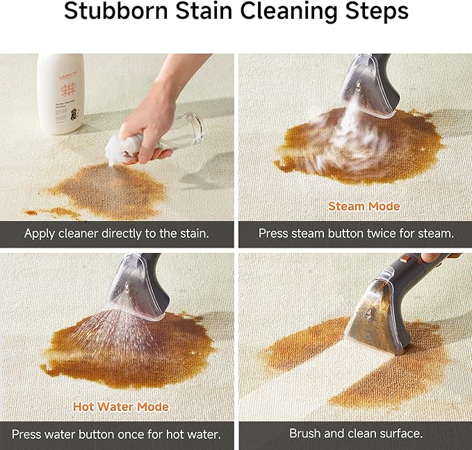 uwant Portable Carpet Cleaner with Steam& Hot Water 18Kpa Upholstery Cleaner Machine for Pets with Cleaning Tools& Solution Carpet Steam Cleaner for Cars,Couch,Furniture