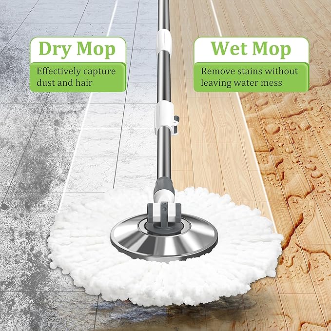 Spin Mop and Bucket Set with Wringer and 6 Extra Microfiber Heads for Floor Cleaning 61" Extended Handle 5-GAL Heavy-Duty Design for Hardwood Tile Laminate Home Cleaning Tools