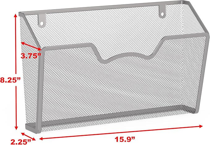 Simple Houseware Wall Mount Single Pocket File Organizer Holder, 3 Packs, Silver