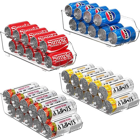 Simple Houseware Assorted Can Organizer for Refrigerator/Pantry, Set of 4, Clear
