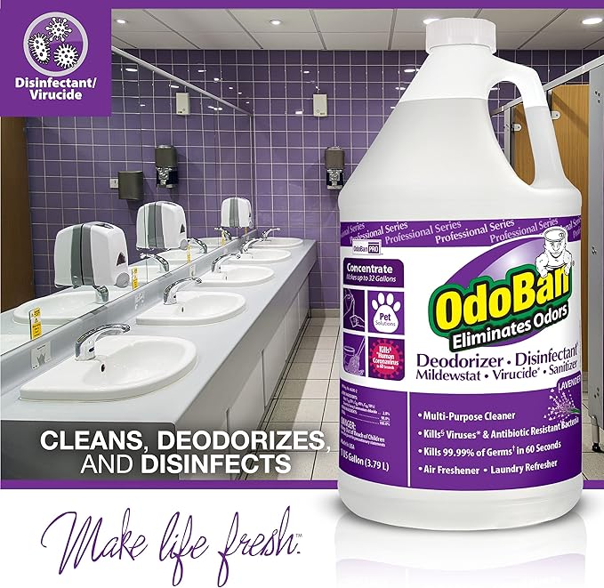 OdoBan Professional Disinfectant and smell Eliminator Concentrate, 6-Pack, 1 Gallon Each, Lavender Scent