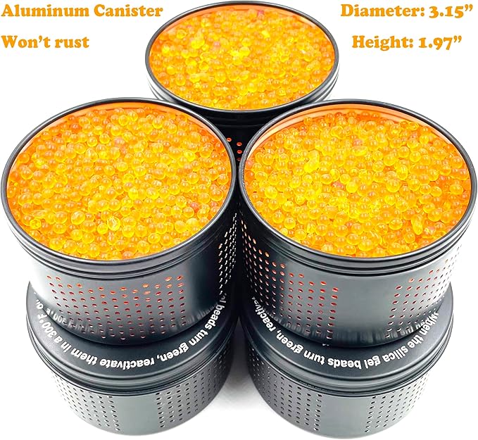 Gun Safe Dehumidifier 200g - Small Reusable Indicating Silica Gel Canister, Portable Moisture Absorber Prevents Corrosion for 160 Cubic Feet Gun Cabinets & Safes, Black