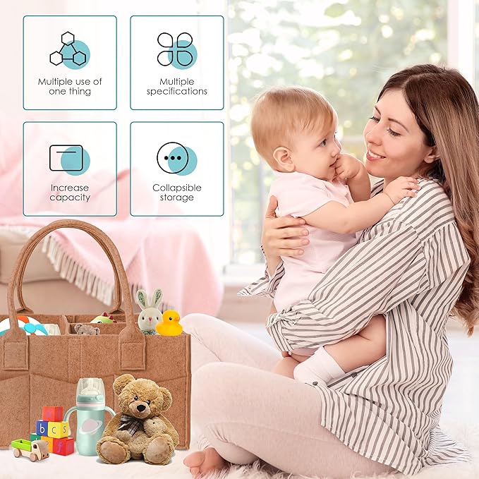 Cute Castle 2 Pack Diaper Caddy Organizer - Portable Baby Caddy Organizer with Handle, Nursery Storage Bin and Car Organizer for Girls, Boys - Baby Gift Basket - Caramel, Large