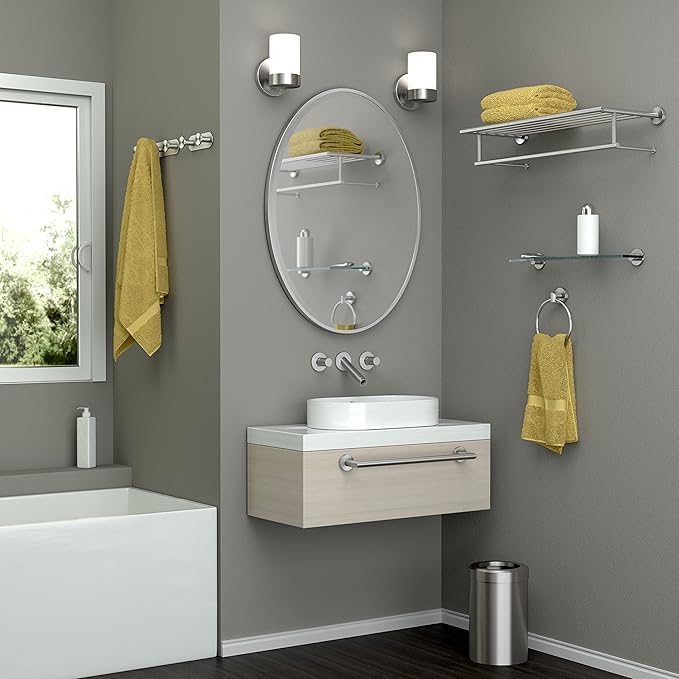 Gatco 4642 Glam Towel Ring, Satin Nickel / Wall Mounted 6.5" Towel Ring for Bathroom