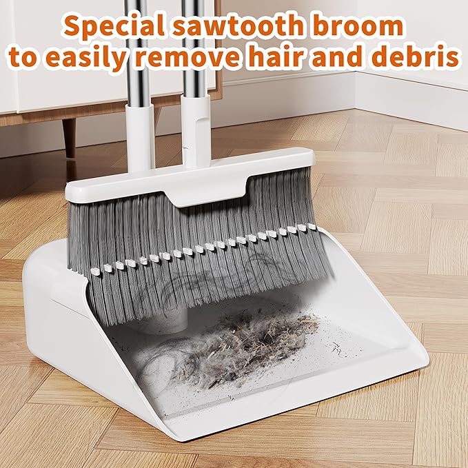 Household Broom with Dustpan, Magic Silicone Broom, Magic Broom with Extra-Long Adjustable Aluminum Handle for Floor, Glass, and Tile (White M1) (M3)