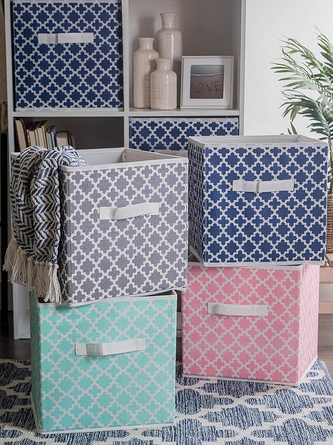 DII Non Woven Polyester Storage Bin, Lattice, Pink Sorbet, Small Set of 4