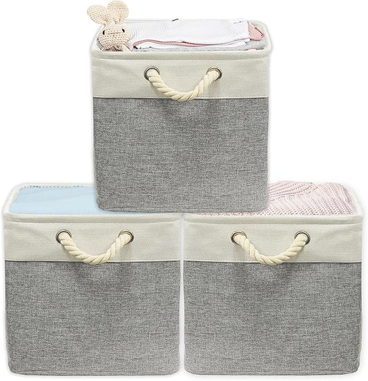 Simple Houseware Fabric Storage Cubes, 13" x 13" Storage Bin, 3 Pack, Gray