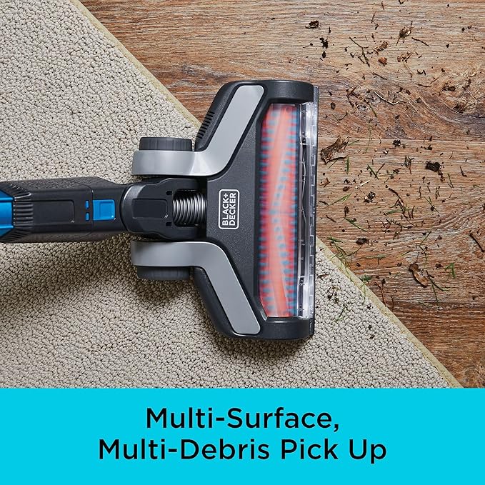 BLACK+DECKER Cordless Vacuum, Powerseries Extreme, Stick Vacuum Cordless Rechargeable, Interchangeable Floorhead with Crevice Attachment, 3 Speed Control, Lightweight, Blue (BSV2020G)