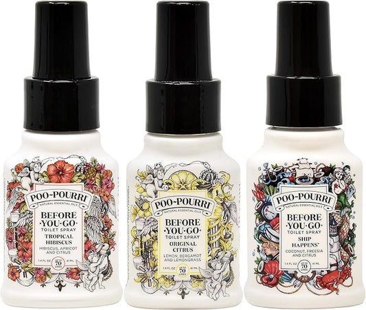 Poo-Pourri Original Citrus,Ship Happens, and Tropical Hibiscus 1.4 Ounce Set