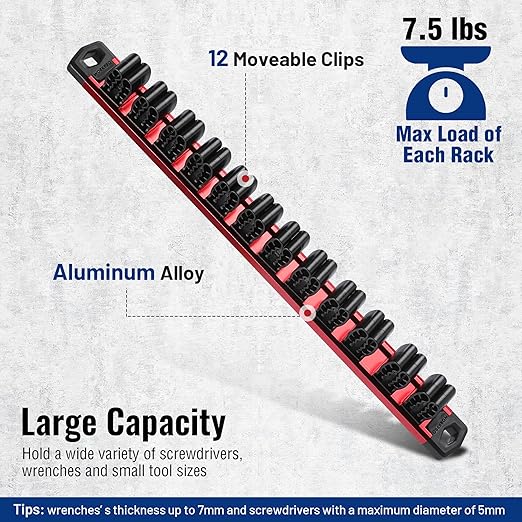WORKPRO Magnetic Screwdriver Organizer and Wrench Organizer, Aluminum Rail Magnetic Tool Organizer, Tool Holder, Toolbox Organization, 12-Slot Screwdriver and Wrench Holder (Tools not Included)