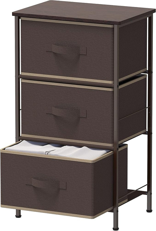 Simple Houseware 3 Drawer Nightstand Dresser with Wood Top, Brown