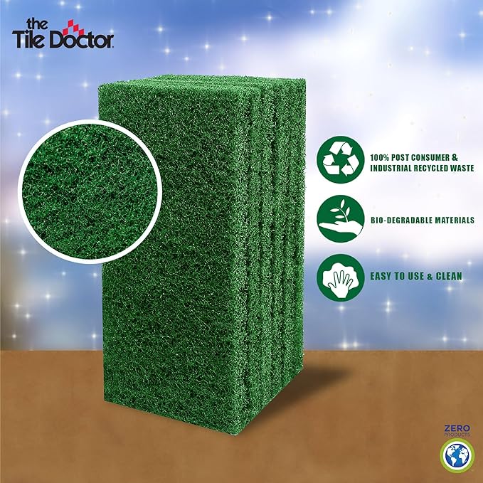 Scrub Doctor 6-Pack of 10 x 4.5 x 1 in. Large Green Scrub Pads and Scrub Pad Holder Scrub-HLD-L-GRN-6, Heavy-Duty Scrubbing Pads for Boat and Automotive Surfaces, Dishes, Kitchens, and Paint Scuffing