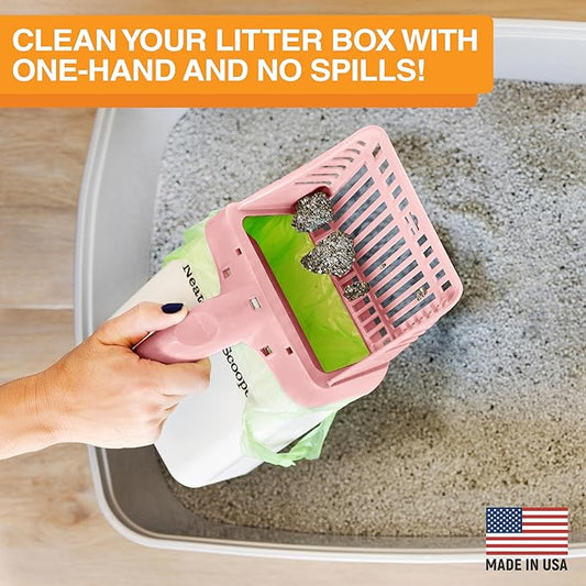 Neater Pet Brands Neater Scooper Standard Cat Litter Scoop, 60 Refill Bags – Mess-Free Cat Litter Scooper with Bag, Spill-Proof Kitty Box Sifter, Bin Doubles as Scoop Holder, For Single-Cat Households