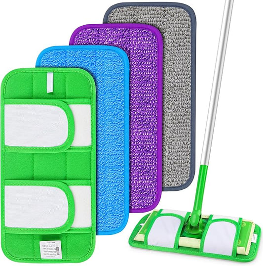 Microfiber Mop Pads Compatible with Swiffer Sweeper Mop, Wet Pads Refills Dry Pads Reusable Wet Pads Mop Refill Pads Dry Wet Refills Washable Pads Wood Floor Pads for Wet Dry Cleaning(4 Pack)