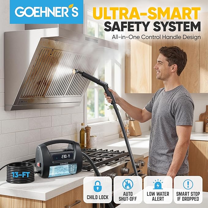 𝐔𝐩𝐠𝐫𝐚𝐝𝐞𝐝 Handheld Steam Cleaner for Home, 230°F/3.5Bar High Pressure Hand held Steam Cleaner for Car Detailing with 13ft Cord, 30s Heats Portable Steamer for Cleaning Grout Tile Bathroom Wall