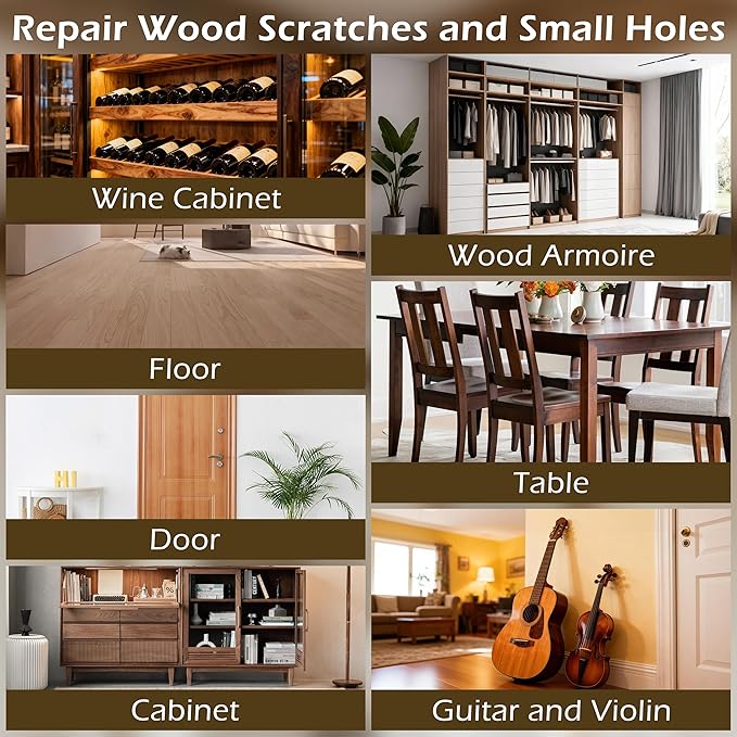 Wood Repair Kit: 12-Color Wood Filler and 8-Color Furniture Markers Touch Up for Scratches/Holes/Stains/Cracks in Floors/Table/Cabinets(Laminate/Hardwood)