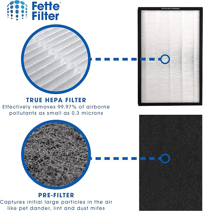 Fette Filter - True HEPA Air Purifier Filter Compatible with Germ Guardian FLT5600 Filter N for Model AC5600W. Compare to Part # FLT5600. (Pack of 2)