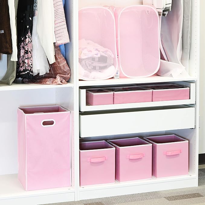 Simple Houseware Foldable Cube Storage Bins, 11-Inch Pink, 6-Pack Fabric Cubes Organizer for Closet or Shelves