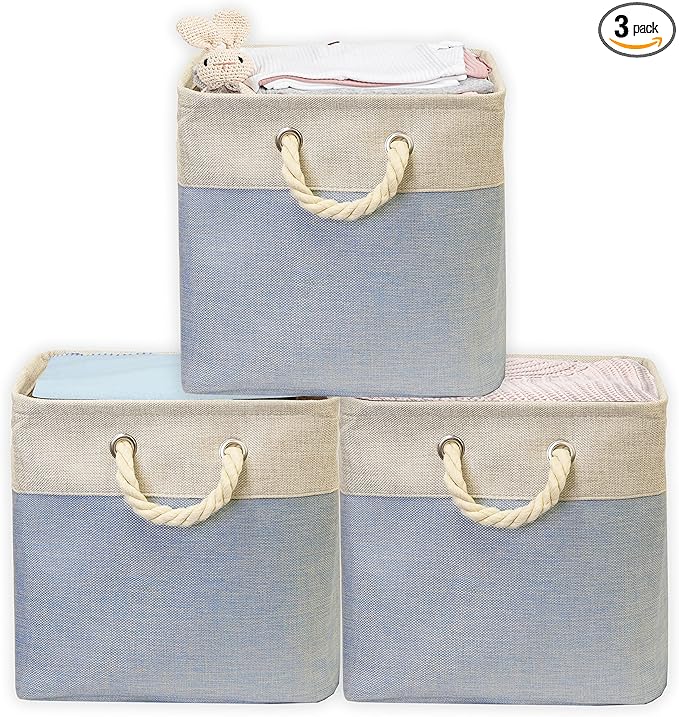 Simple Houseware Fabric Storage Cubes, 13" x 13" Storage Bin, 3 Pack, Blue