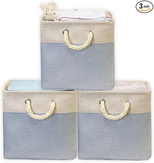 Simple Houseware Fabric Storage Cubes, 13" x 13" Storage Bin, 3 Pack, Blue