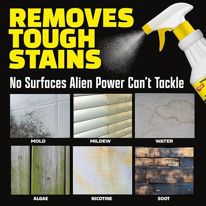 Alien Power Stain Remover Spray for Mold & Mildew, for Bathroom & Household Surfaces, All Purpose No-Scrub Cleaner for Tiles, Wall, Grout & Washing Machines - 3 Packet Set (Makes 72 Fl Oz)