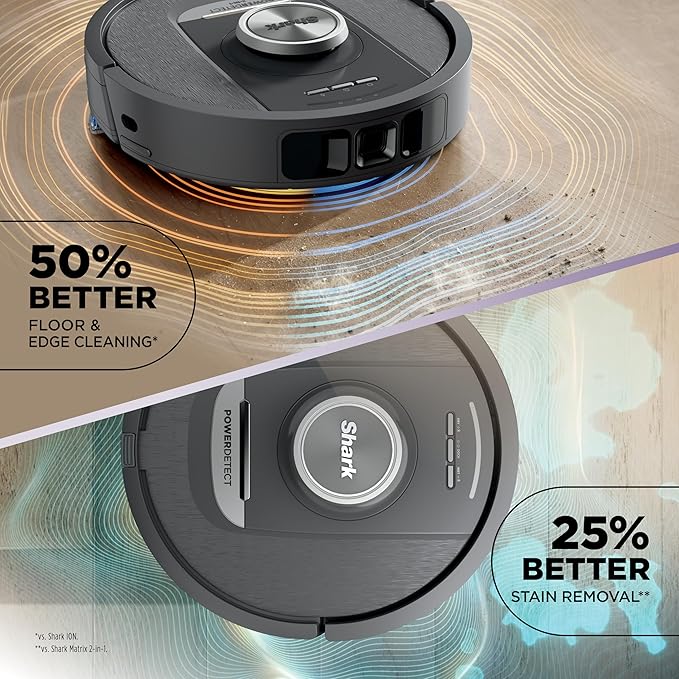 Shark Robot Vacuum & Mop Combo, NeverTouch System, Self-Emptying and Refilling, for Wood, 60-Day Debris Capacity, 30-Tank Reservoir, Pad Drying, 5 Intelligent Cleaning Technologies, RV2820YE