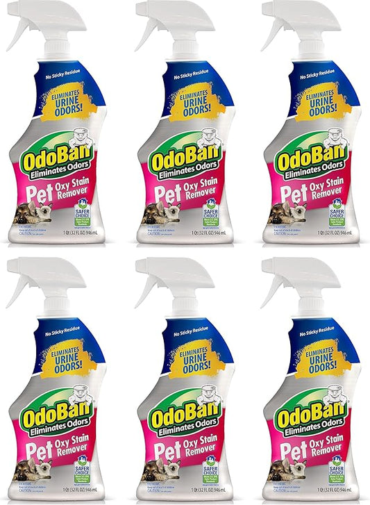 OdoBan Pet Solutions Oxy Stain Remover, Pet Stain Eliminator, Made in the USA, 6-Pack, 32 Ounce Spray Each
