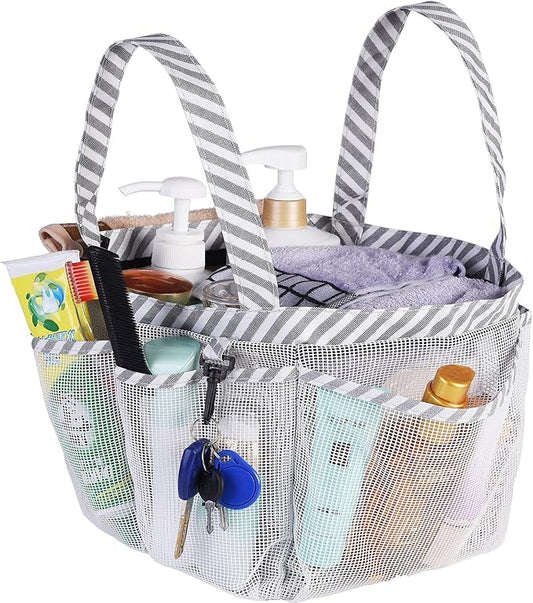 Haundry Mesh Shower Caddy Bag for College Dorm Room Essentials Portable Shower Caddy Tote with 8 Pockets for Beach, Swimming, Gym, Travel