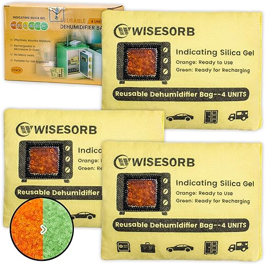 120g×3 Packs Rechargeable Silica Gel Desiccant Packs with Clean Window, Color Indicating (Orange to Green) Reusable Moisture Absorbers for Storage, Closet, 3D Filaments, Electronics, Camera