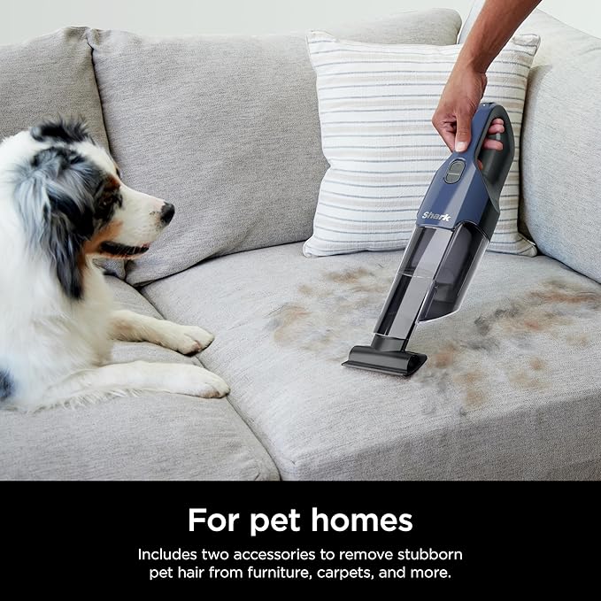 Shark Cyclone PET Handheld Vacuum with 8" Crevice Tool, HyperVelocity Suction, Navy Blue/Grey, CH701