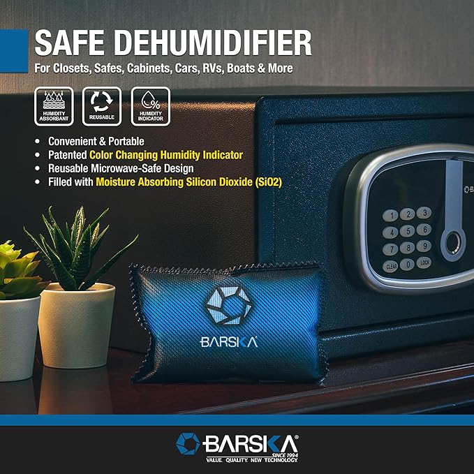 BARSKA 150g Rechargeable Desiccant Dehumidifiers – 2-Pack Reusable Moisture Absorbers for Safes, Closets, Cars, Basements – Microwaveable Silica Gel Humidity Control