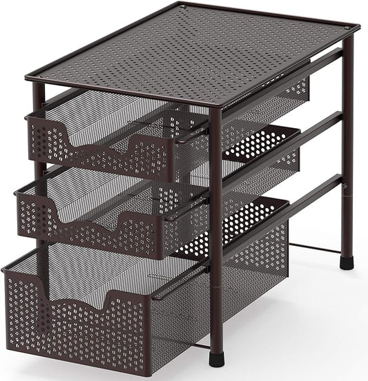 Simple Houseware Stackable 3 Tier Sliding Basket Organizer Drawer, Bronze