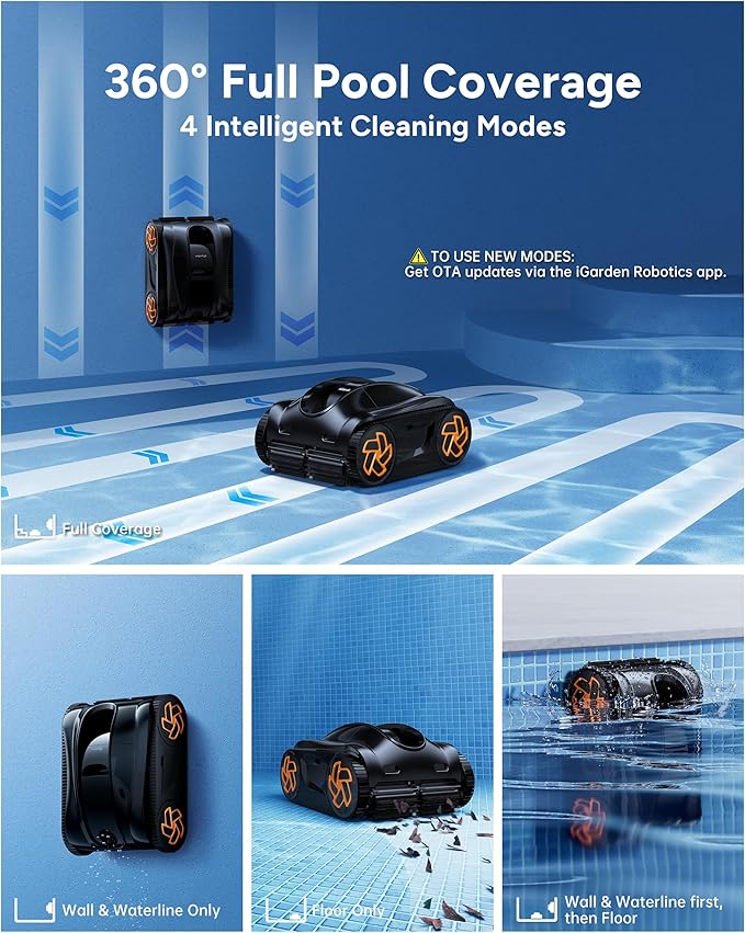 (2025 Upgrade) iGarden Pool Cleaner K36, Cordless Pool Vacuum Robot for Inground & Above Ground Pools, Smart Navigation, 220 Min Runtime, Touchscreen, Self-Parking, Cleans Floor, Wall & Waterline