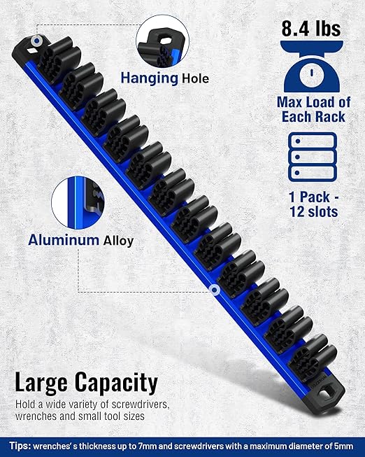 WORKPRO Magnetic Screwdriver Organizer and Wrench Organizer, Aluminum Rail Magnetic Tool Organizers, Tool Holder, Tool Box Organizers, 12-Slot Screwdriver and Wrench Holder (Tools not Included)