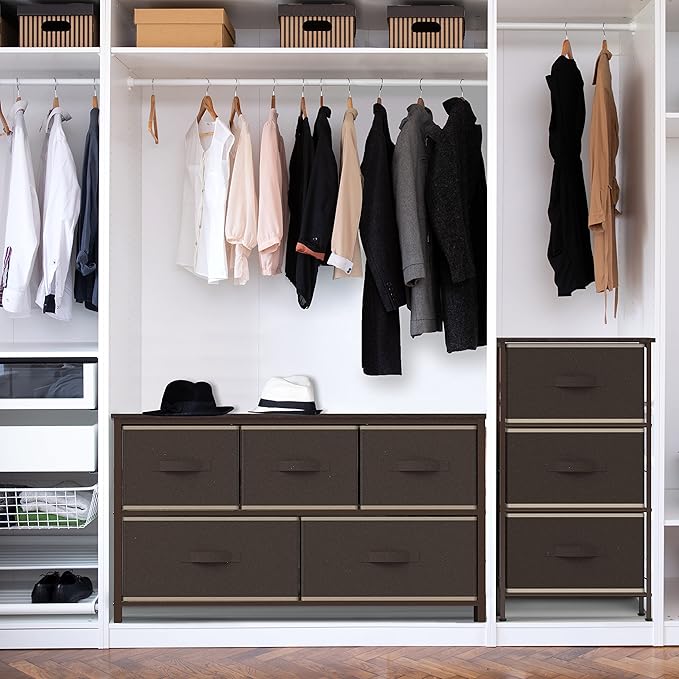 Simple Houseware Wide Dresser for Bedroom with 5 Storage Organizer Drawers, Brown
