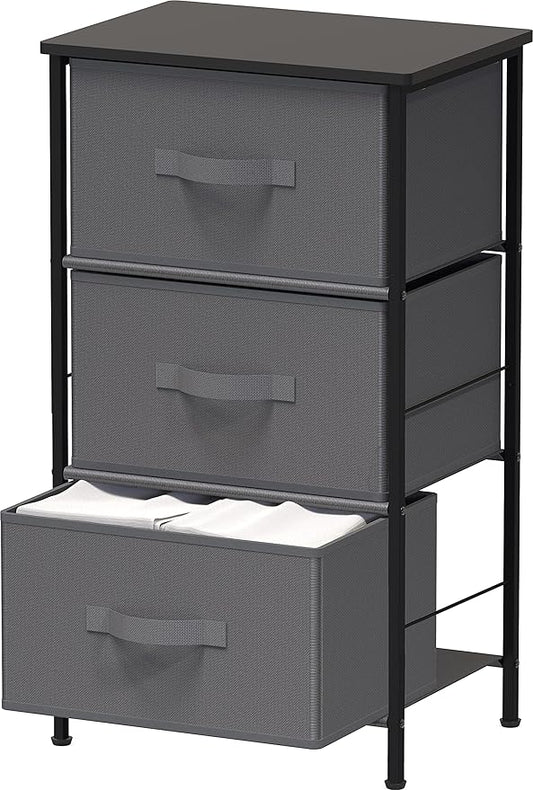 Simple Houseware 3 Drawer Nightstand Dresser with Wood Top, Dark Grey