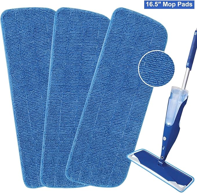 3 Pack Microfiber Mop Pads Replacement for Wet/Dry Mop Floor Cleaning Reusable Mop Pads Refills for Spray Floor Mops Compatible with Bona Floor Care System and Any Microfiber Flat Spray Mop