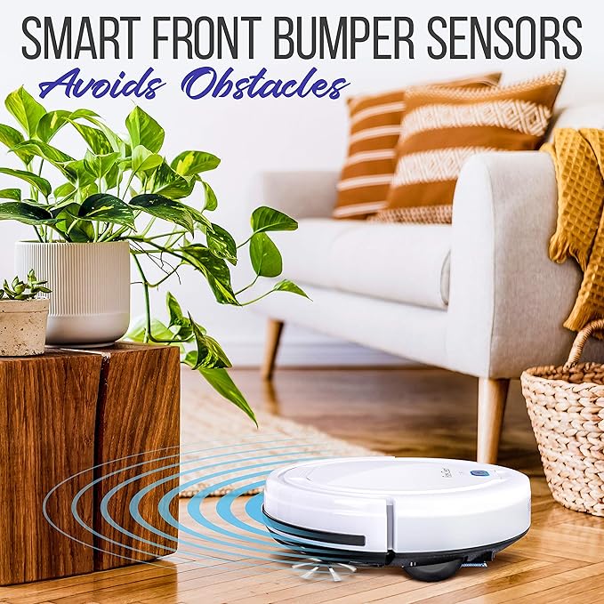 Smart Automatic Robotic Vacuum Cleaner - Slim Rechargeable Electric Automatic Robot Vacuum Cleaner w/, Self Programmed Navigation, Anti-fall Sensors - (Carpet, Hardwood, Linoleum, Tile), White