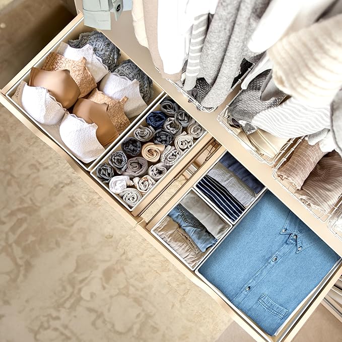 Simple Houseware Foldable Drawer Organizer Set of 12, Beige – Fabric Storage Bins for Clothes, Underwear, Bra, Panty, Socks, Onesies – Closet & Dresser Drawer Dividers for Home Organization