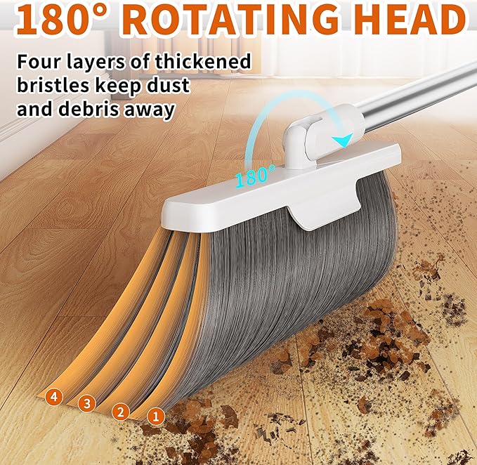 Household Broom with Dustpan, Magic Silicone Broom, Magic Broom with Extra-Long Adjustable Aluminum Handle for Floor, Glass, and Tile (White M1) (M3)