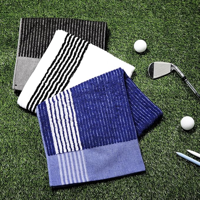 Buryeah Golf Towel 22 x 44 Inch Cotton Golf Caddy Towel Camping Large for Caddies Golfers Tour Players Club with Stripe