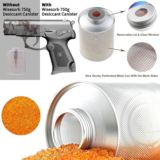 750 Grams Gun Safe Dehumidifier, Reusable Canister Desiccant Dehumidifier, Rechargeable 1.65 Lbs Indicating Silica Gel Orange to Green, Pack of 1