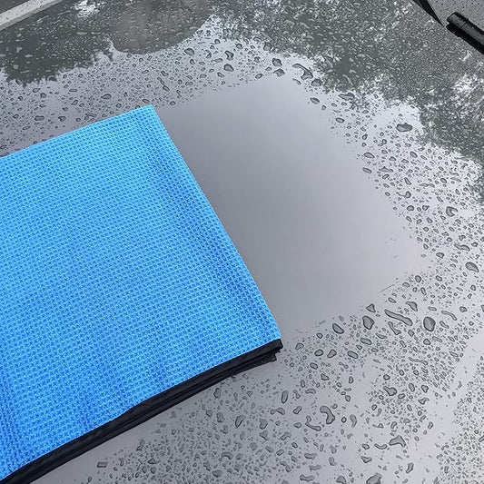 POLYTE Elite Microfiber Drying Towel (16x24, 4 Pack, Waffle, Blue)