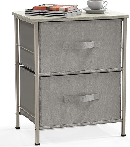 Simple Houseware 2 Tier Night Stands Dresser for Bedroom Organizer Drawer Storage Tower, Grey