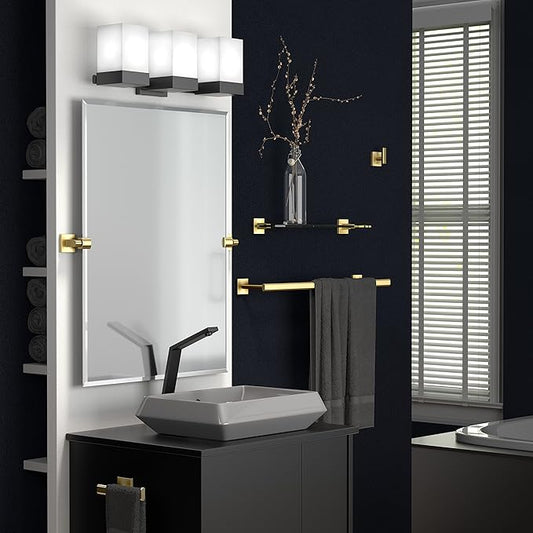 Gatco 4064 Elevate Double Towel Bar, Brushed Brass/Wall Mounted 24 Inch Double Towel Holder Rack for Bathroom